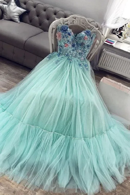 Special Price printed dressSweetheart Neck Tulle Long A Line Prom Dresses Y637