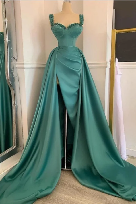 Season Finale Sale Elegant Green Sweetheart Straps Long Evening Dress With Beadings