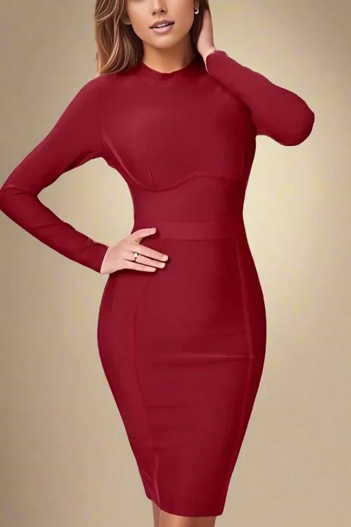 Take Advantage trendy mini dressDee Long Sleeve Bandage Dress - Red Wine