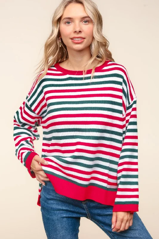 warm trench coatPLUS MULTI COLOR STRIPE OVERSIZED SWEATER KNIT TOP