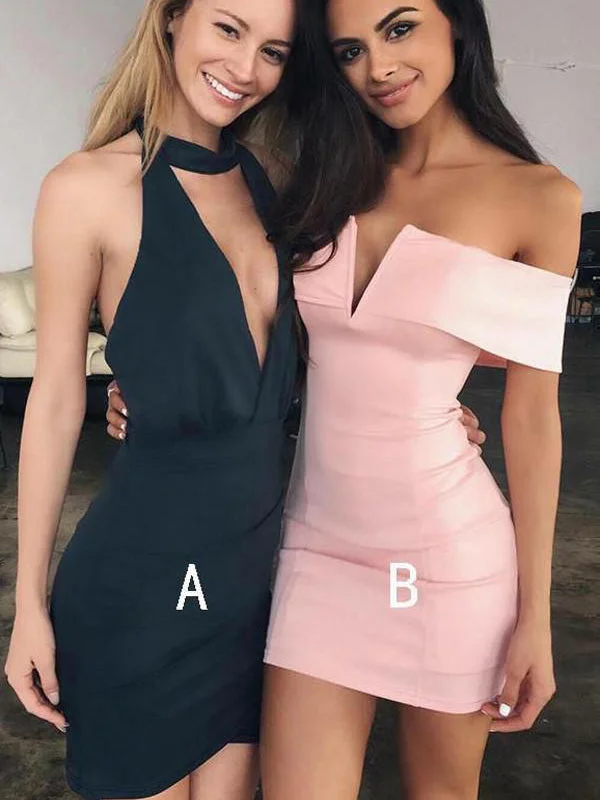 Today’s Deal Homecoming Dress Sexy Sheath Halter Off-the-shoulder Short Prom Dress Party Dress JKS049