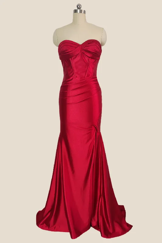 Final Markdown chic dressSweetheart Red Twist Mermaid Long Dress with Slit