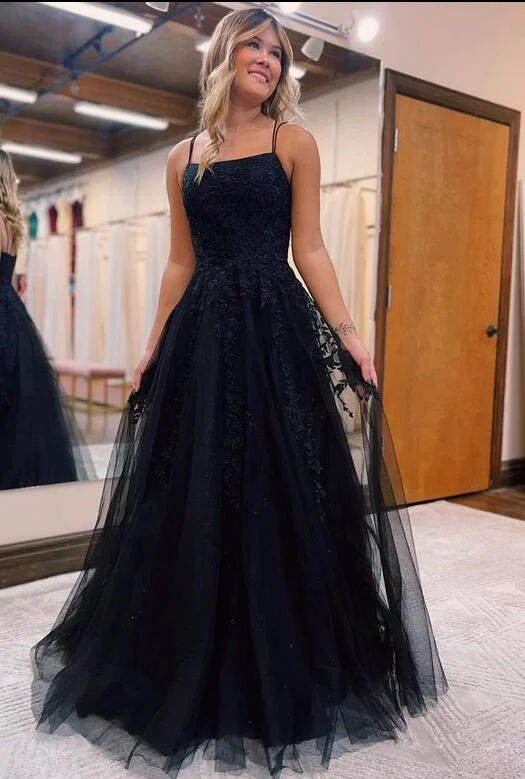 long sleeve dressBlack Long Prom Dresses,Black Graduation Dress,Black Formal Gown Y1917