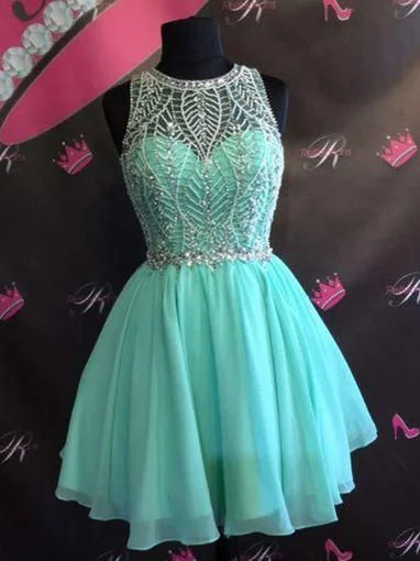 Referral Discount Sexy Homecoming Dress Scoop Rhinestone A-line Short Prom Dress Party Dress JK485