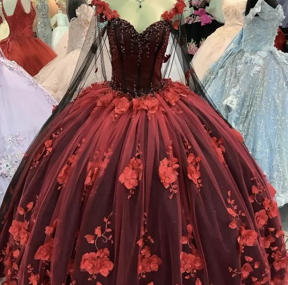 Today's Special elegant maxi dressLuxurious 3D Flowers Quinceanera Dress ,Tulle Ball Gown Sweet 16 Dress Y1215