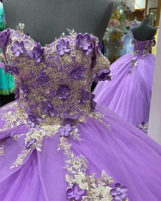 Limited Time relaxed fit dressWomen's Puffy Dress with Appliques Light Purple Ball Gown Y1091