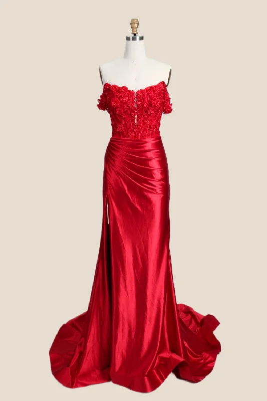 Unmissable Offer sleek dressOff the Shoulder Floral Appliques Ruched Mermaid Formal Dress