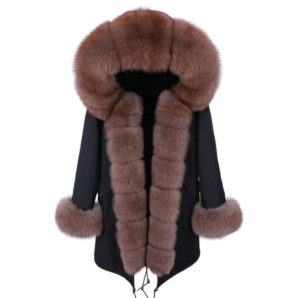 fitted trench coat2024 Women's jacket Natural Real Fox fur Jacket Hooded black Woman parkas Winter warm Coat Parkas