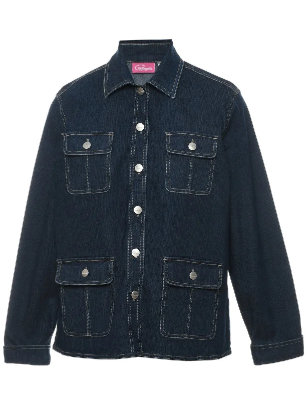 trendy casual outerwearDark Wash Denim Utility Jacket - M