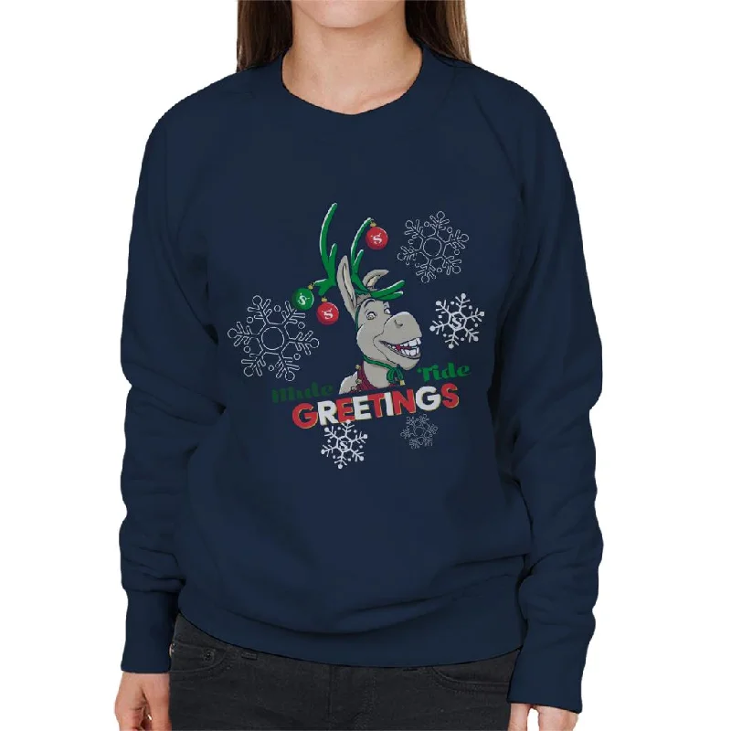 Overstock comfortable athletic sweatshirtShrek Christmas Donkey Mule Tide Greetings Women's Sweatshirt