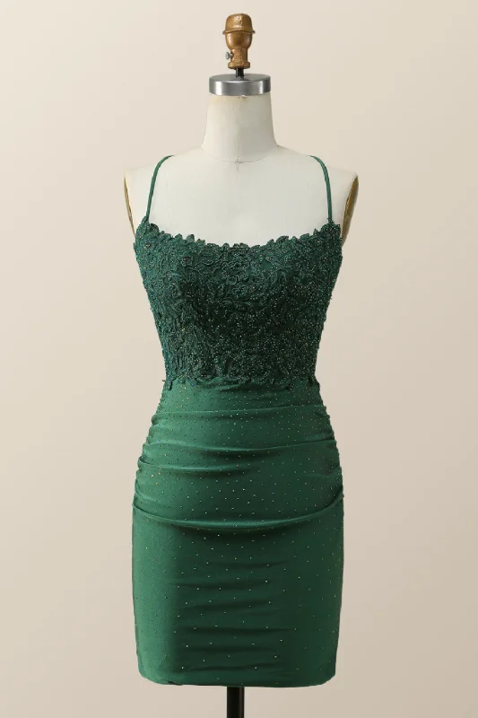 Super Sale comfy dressBeaded Dark Green Appliques Bodycon Mini Dress