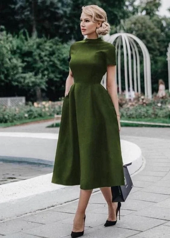 Overstock off-the-shoulder dressOlive Green A-line Satin Tea-length Prom Dress Vintage Party Dress Y691 Overstock off-the-shoulder dressOlive Green A-line Satin Tea-length Prom Dress Vintage Party Dress Y691