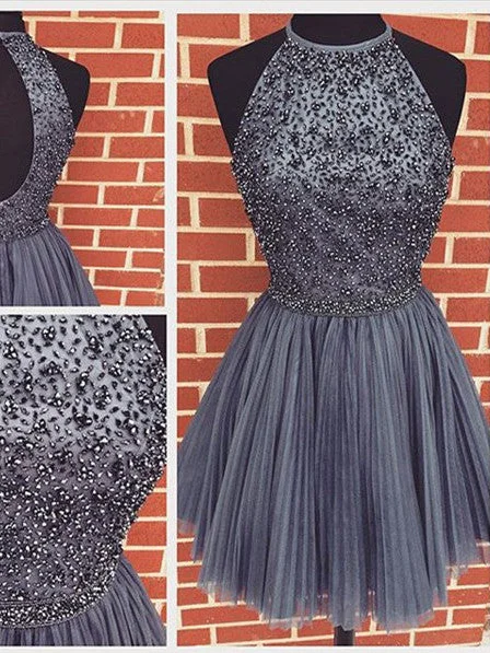 Price Cut Homecoming Dress Beading Halter Sexy Short Prom Dress Party Dress JK201