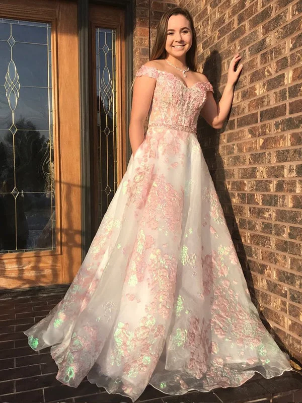 Midnight Madness Off-the-Shoulder Luxury Lace A-Line Long Prom Dress JKS8420