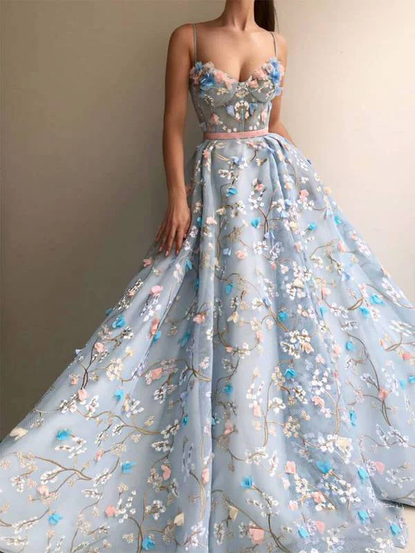 Low Prices Lace Prom Dresses Spaghetti Straps A-line Long Sparkly Luxury Prom Dress JKL1429