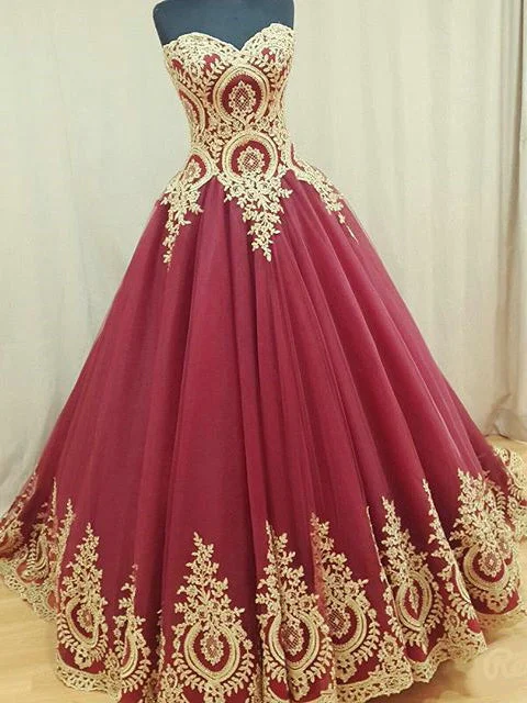Exclusive Offers Burgundy Prom Dresses Sweetheart Appliques Floor-length Prom Dress/Evening Dress JKL063