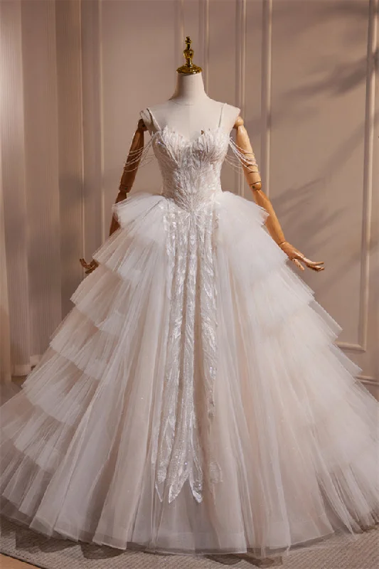 Doorbuster Deal elegant maxi dressStraps Ivory Tulle Tiered Wedding Gown