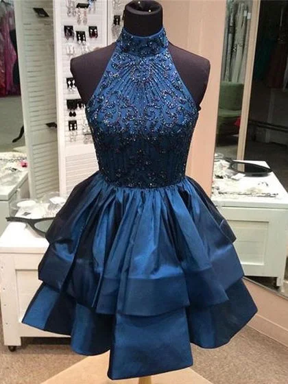 Doorbuster Deal Homecoming Dress Chic High Neck Rhinestone Short Prom Dress Party Dress JKS044