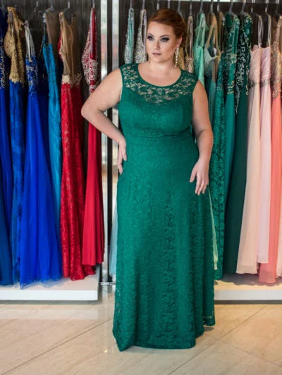 Crazy Savings Hunter Green Plus Size Prom Dresses Scoop Lace Floor-length Long Prom Dress JKP015