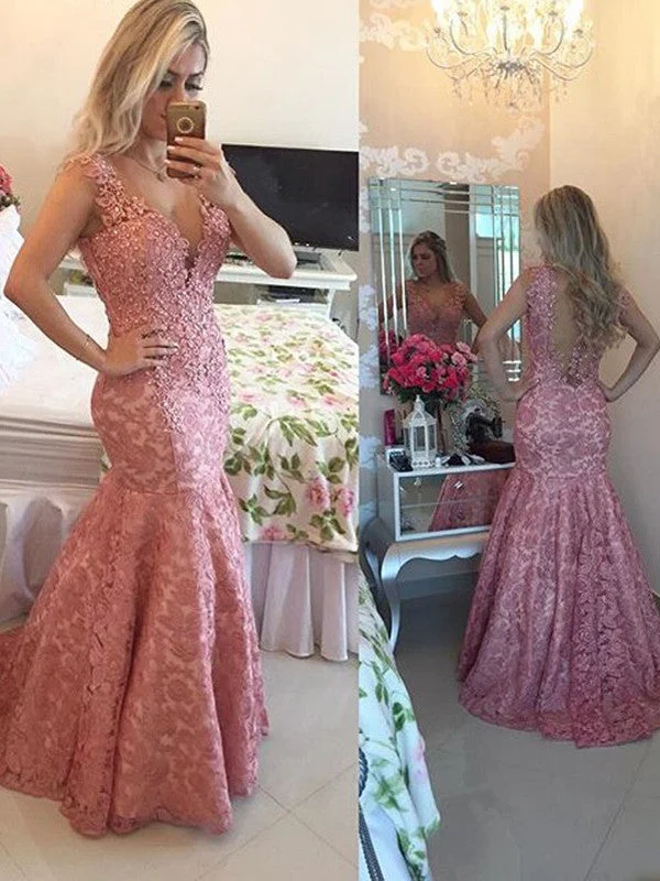 Can't Be Beat prom dresses plus size Trumpet Mermaid V-neck Floor-length Tulle Prom Dress Evening Dress MK124