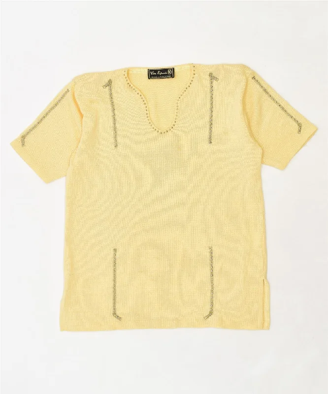 Incredible Offers versatile hoodieCIRA ESPOSITA Womens Short Sleeve V-Neck Jumper Sweater UK 18 XL Yellow