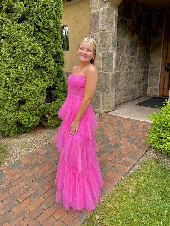 Limited Time Offer floral wrap dressHot Pink New Style Spaghetti Straps Floor Length Prom Dress With Ruffles Y1309