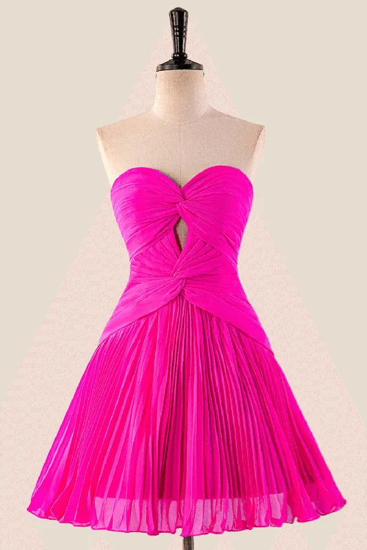 Final Clearance lace-up dressStrapless Hot Pink Pleated A-line Short Dress