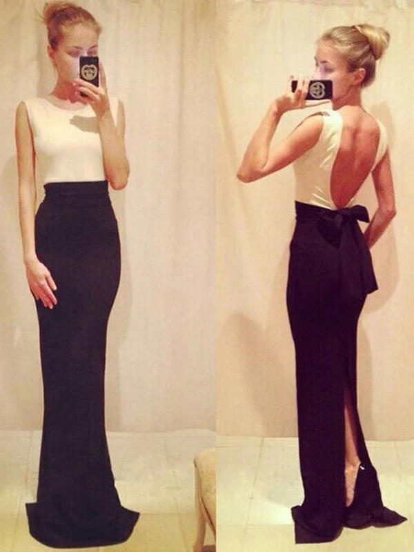 Best Seller simple prom dresses Sheath/Column Scoop Floor-length Chiffon Prom Dress/Evening Dress #MK039