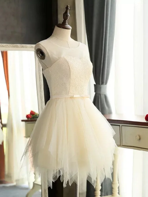 Price Slash Homecoming Dress Chic Lace-up Scoop Tulle Short Prom Dress Party Dress JK193