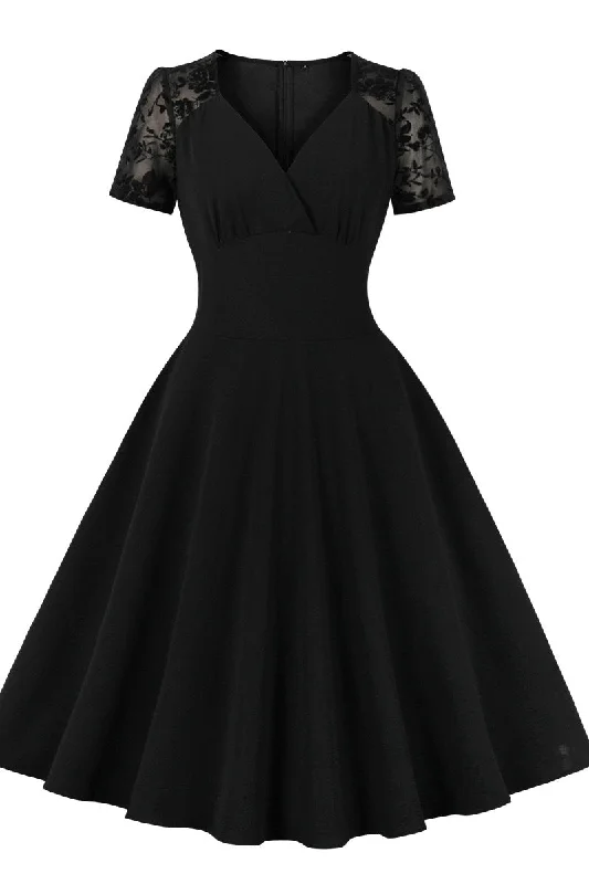 Discount Mania sophisticated dressShort Sleeves Black Swing Dress