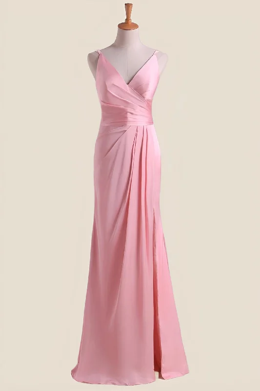 Crazy Deals sophisticated dressPink Pleated Faux-Wrap Long Party Dress