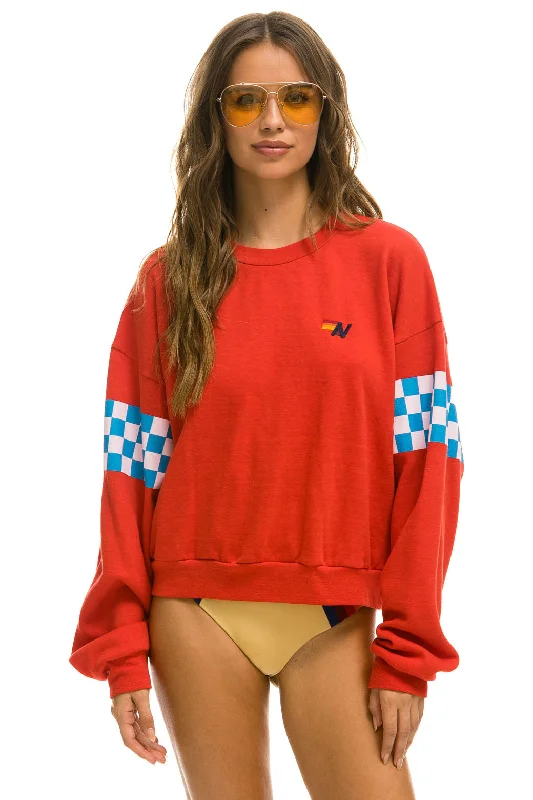 stylish performance hoodieCHECK 2 SLEEVE RELAXED CREW SWEATSHIRT - RED // WHITE // BLUE