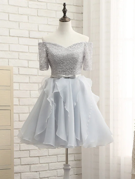 Deal Dash Homecoming Dress Off-the-shoulder Silver Short Prom Dress Party Dress JK187