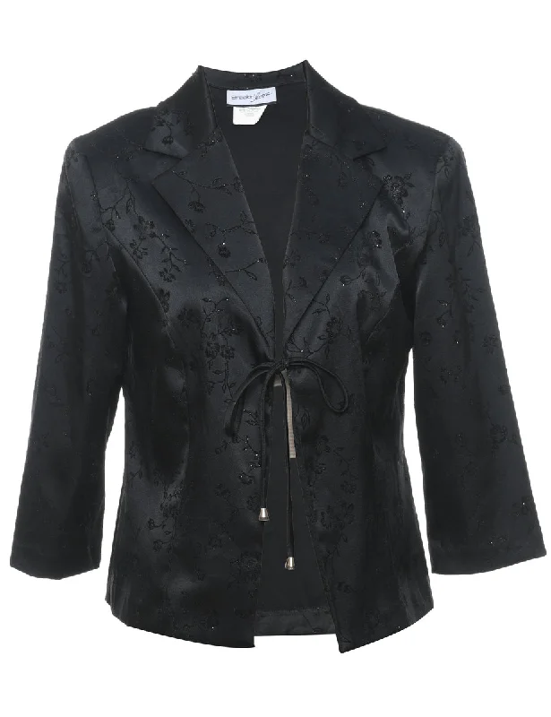 Savings Alert warm trench coatFloral Pattern Black Sparkly Evening Jacket - M