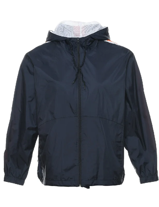 oversized coatHooded Navy & Orange Stripe Detail Nylon Jacket - S