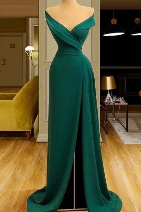 t-shirt dresssimple green mermaid split prom dresses Y1442