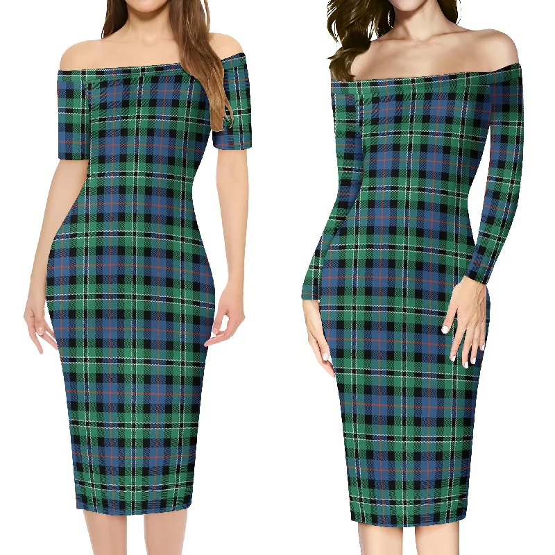 Savings Alert Rose Hunting Ancient Tartan Off Shoulder Lady Dress