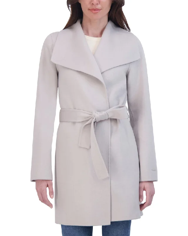 fashion coat with hoodTahari Double Face Wool-Blend Coat