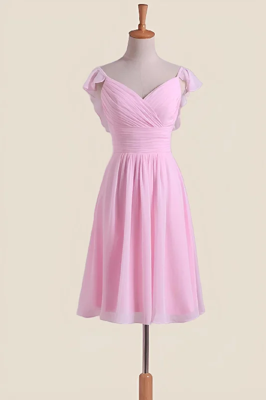 Don't Wait backless dressPink Pleated Cap Sleeves Short Bridesmaid Dress