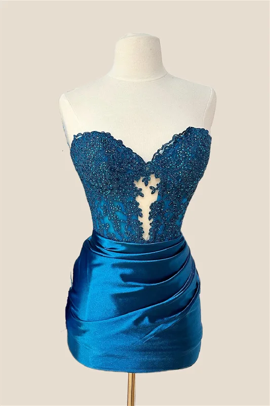Clearance Items vintage dressStrapless Blue Appliques Ruched Bodycon Short Dress