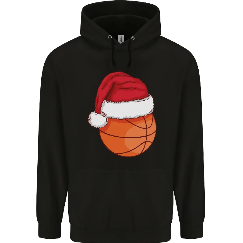 warm hooded sweatshirtA Basketball Wearing a Christmas Hat Xmas Mens 80% Cotton Hoodie