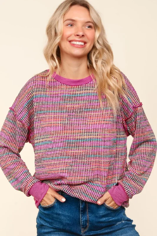 Limited Time Discount chic wool coatPLUS MULTICOLOR PRINT SOFT TEXTURED WAFFLE SWEATER