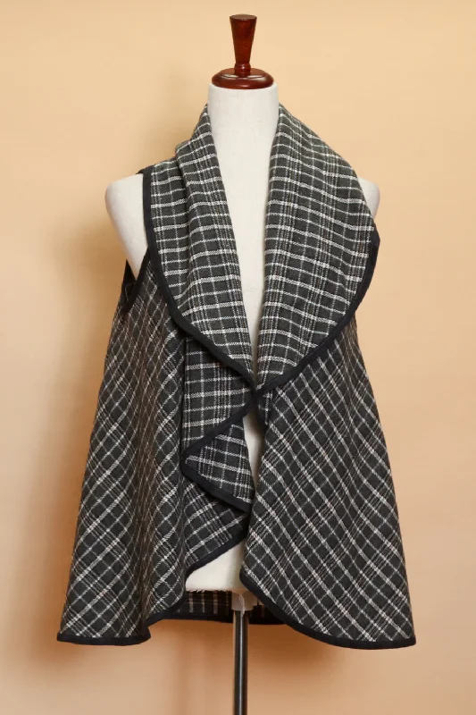 Super Deal wool-blend coatCharcoal Black Plaid Vest
