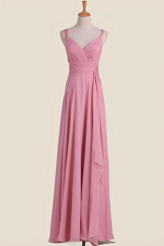 YEAR-End Sale lace dressBlush Pink Empire Pleated Chiffon Long Bridesmaid Dress