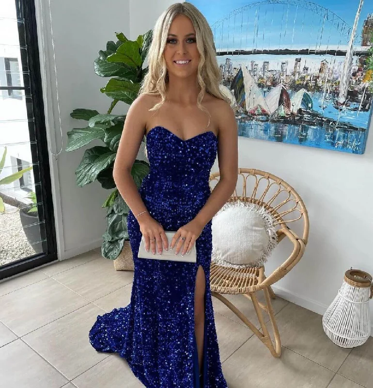 Holiday Sale trendy wrap dressSexy Royal Blue Long Prom Dresses,Sparkly Sequins Special Occasion Formal Gowns Y1299