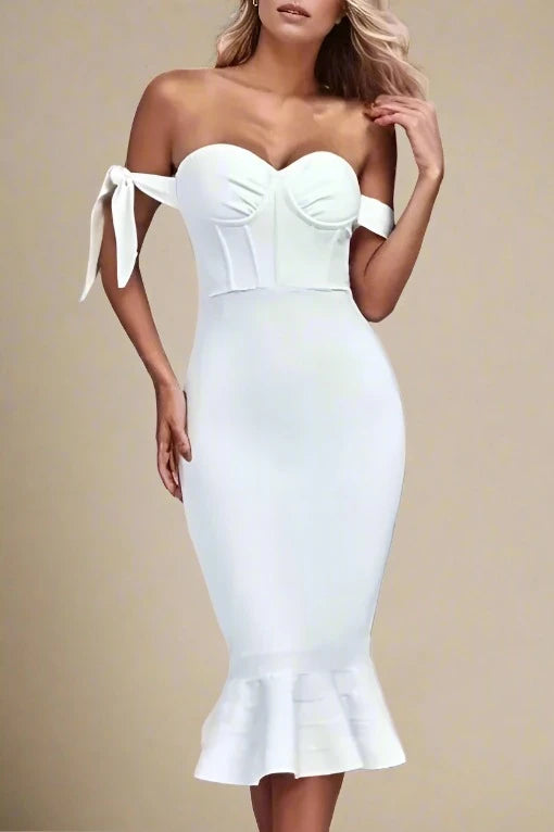 Online Only lace-up dressHunter Bandage Midi Dress - Pearl White