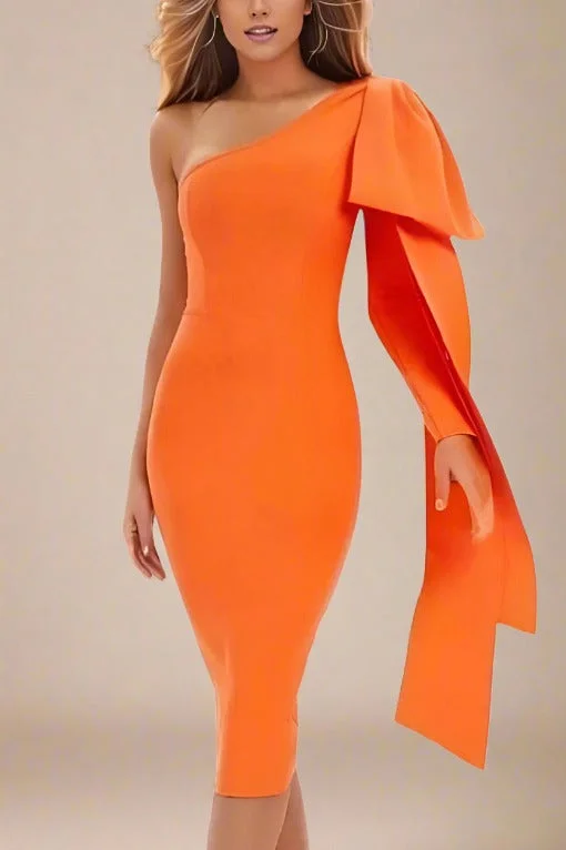 Shop and Save formal dressLela Long Sleeve Bandage Midi Dress - Apricot Orange