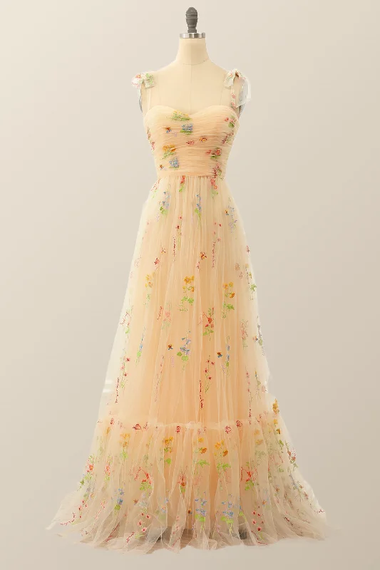 Final Markdown casual day dressChampagne A-line Embroidered Long Formal Gown