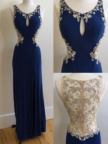Super Sale Sexy Prom Dresses Scoop Sheath/Column Royal Blue Long Prom Dress/Evening Dress JKL167