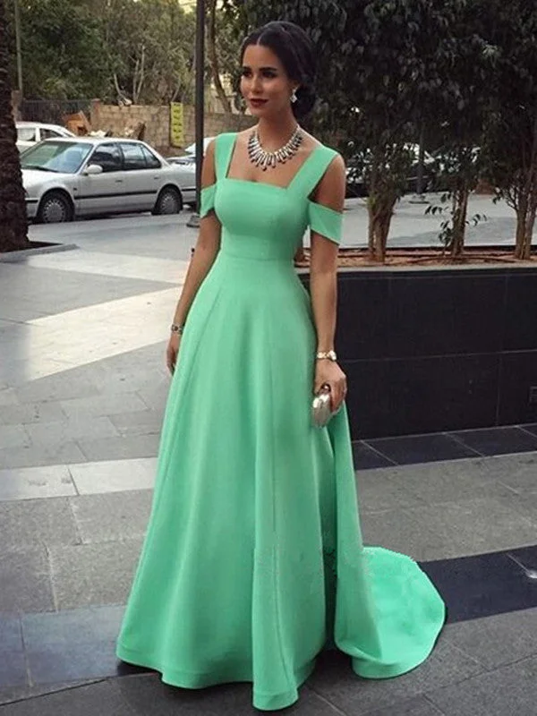 Stock Up and Save simple prom dresses A-line Straps Floor-length Satin Prom Dress/Evening Dress #MK028